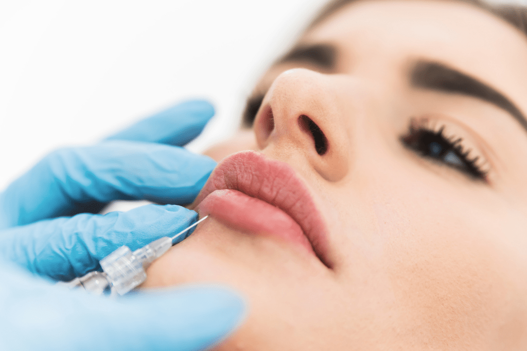 woman taking lip injection