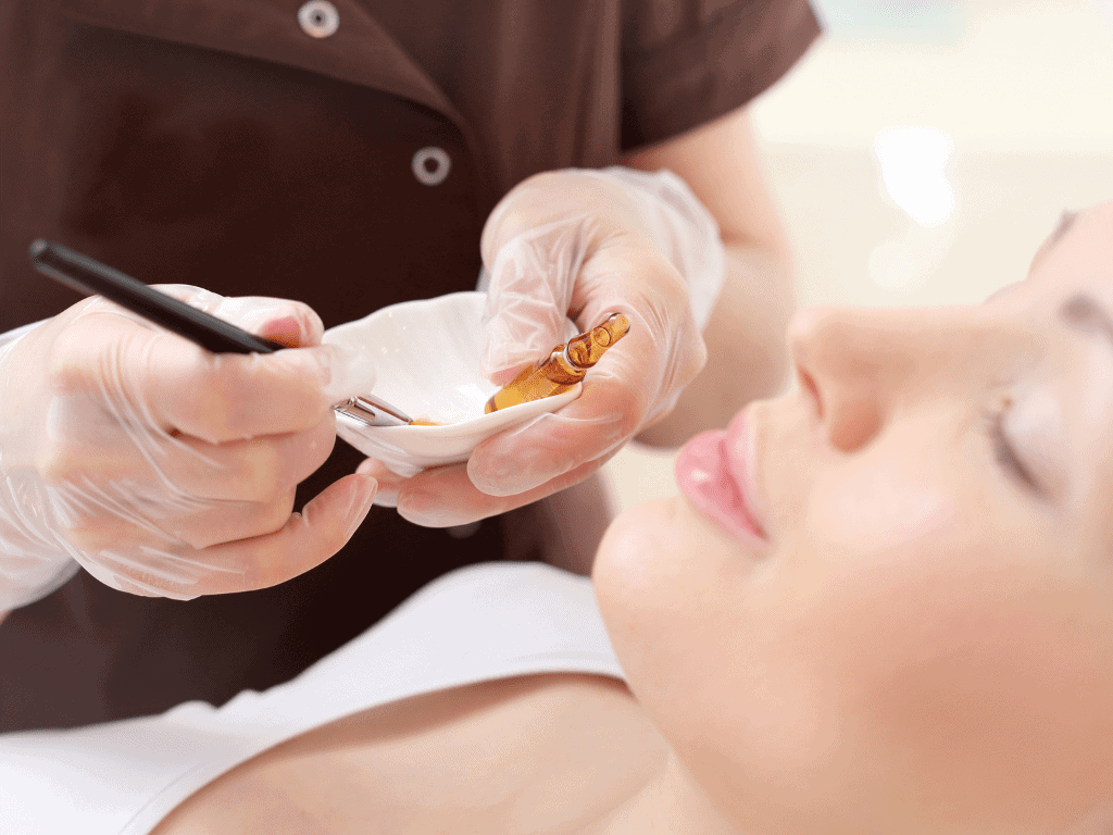 woman having a chemical peel for rosacea